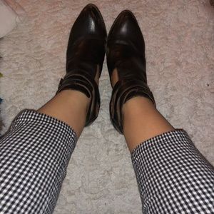 JEFFREY CAMPBELL BROWN BUCKLE ANKLE BOOT.